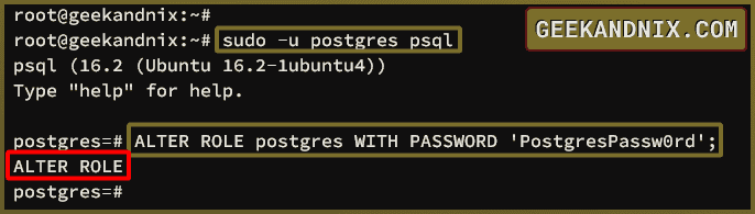 Change postgres password for PostgreSQL