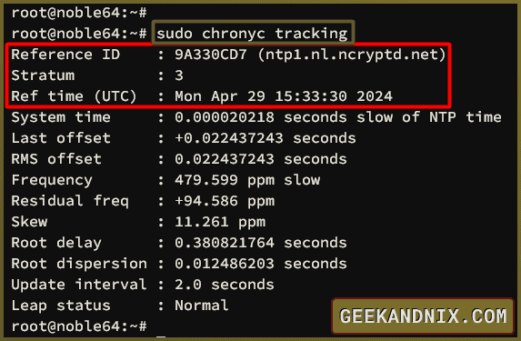 Tracking connected NTP server source