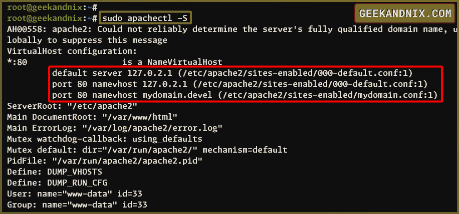 Listing enabled Apache virtual hosts