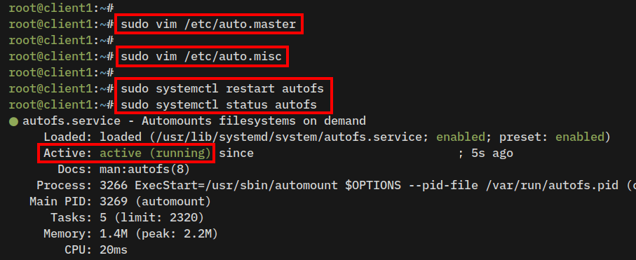 Configuring and checking autofs service status