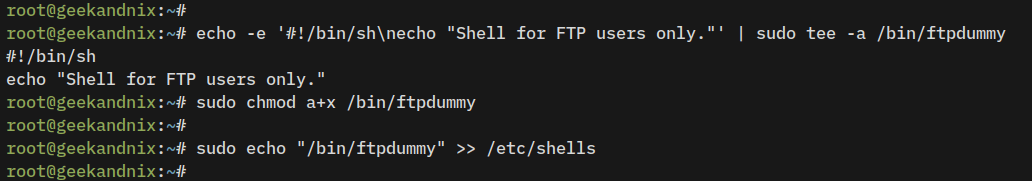 Creating dummy shell for FTP users