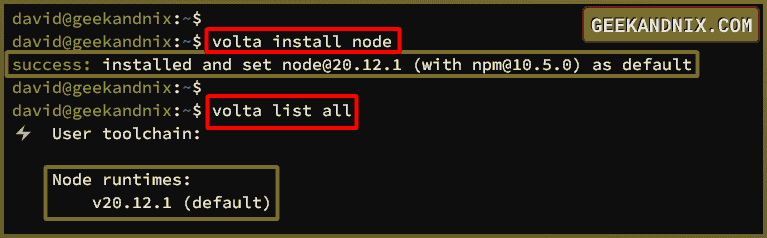 Installing Node.js with volta