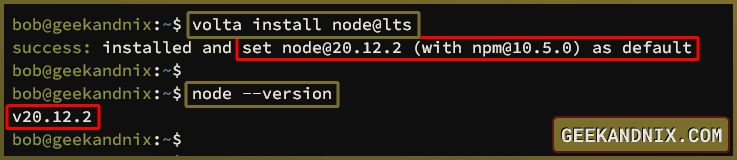 Setting up default Node.js version to LTS using Volta