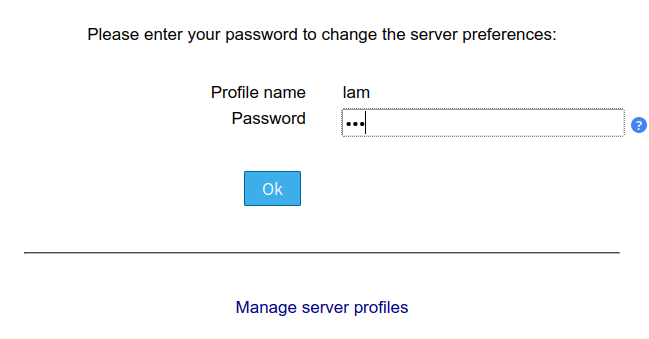 Logging in to LAM with default password lam