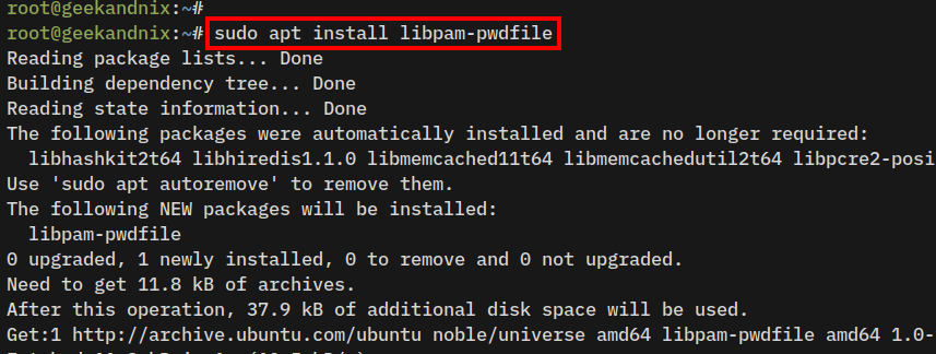 Installing libpam-pwdfile package