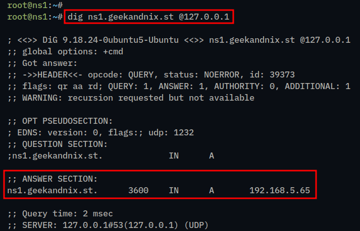 Verifying A record with dig command line