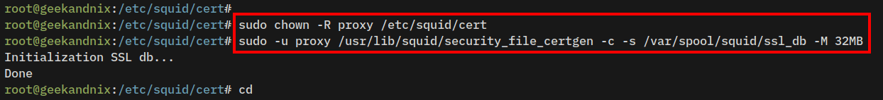 Generating squid certificate database