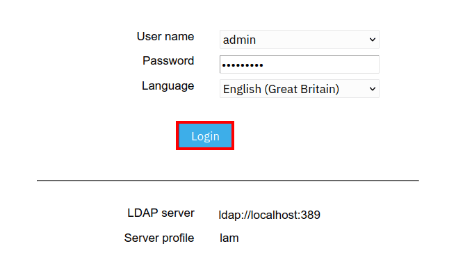 Logging in to LAM with the OpenLDAP admin user and password