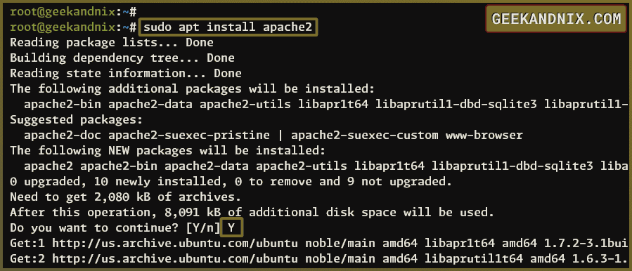 Installing Apache web server using APT