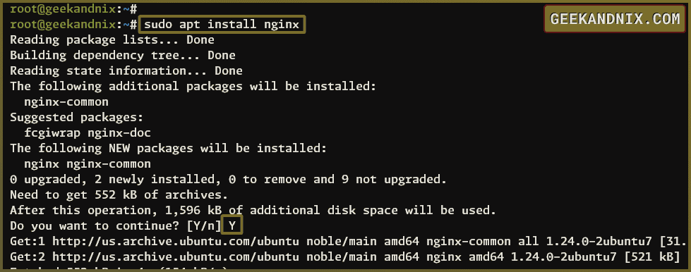 Installing Nginx web server using APT