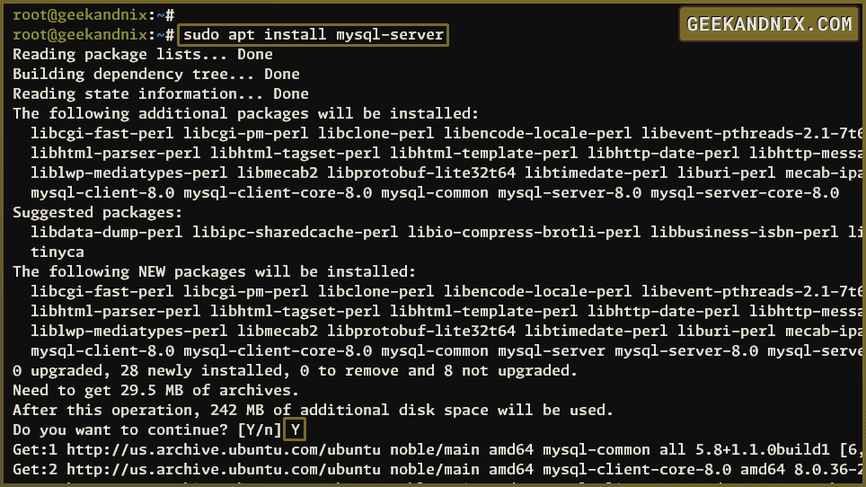 Installing MySQL server from official Ubuntu repository