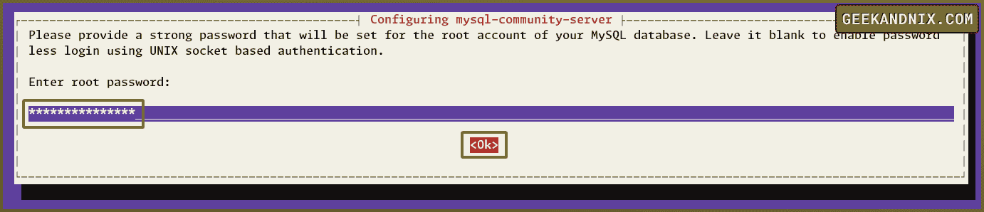 Setting up root password for MySQL server