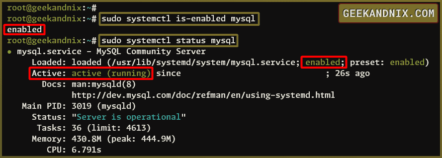 Checking MySQL service
