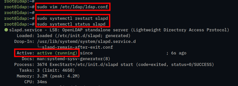Configuring and checking slapd service status