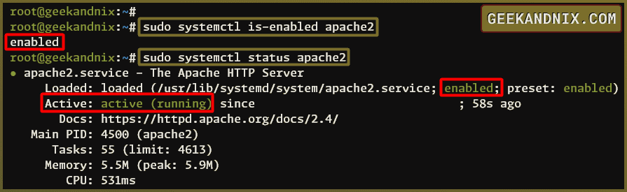 Checking Apache service status