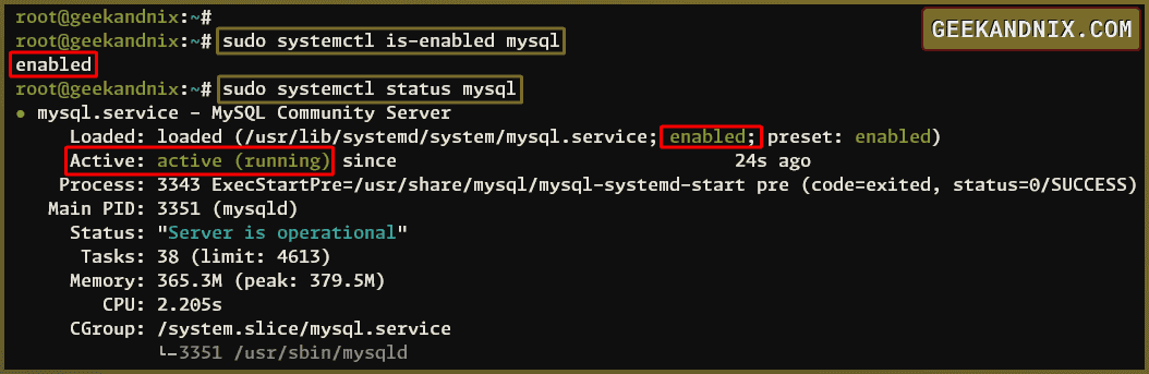 Checking MySQL service status