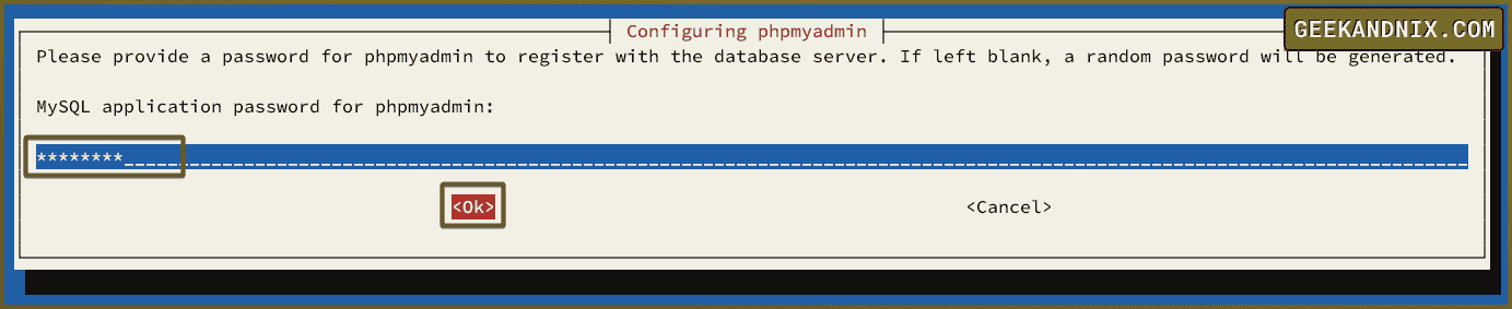Setting up password for phpMyAdmin database