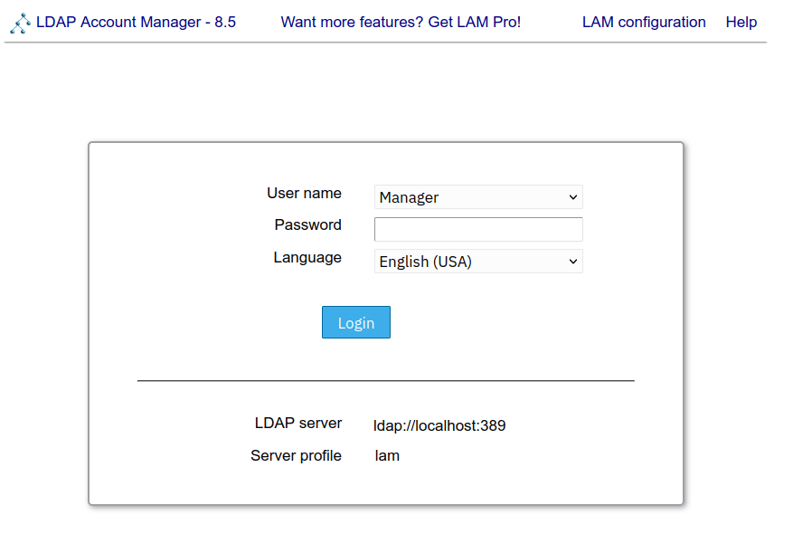 LDAP Account Manager login page
