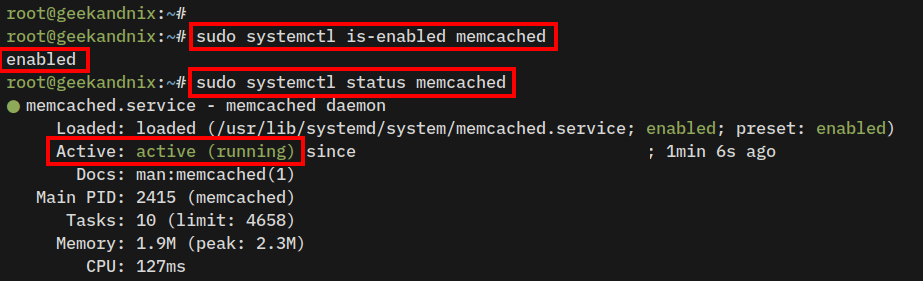 Checking memcached service status
