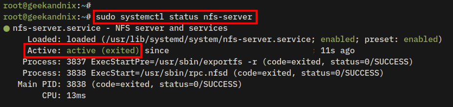 Checking NFS server status