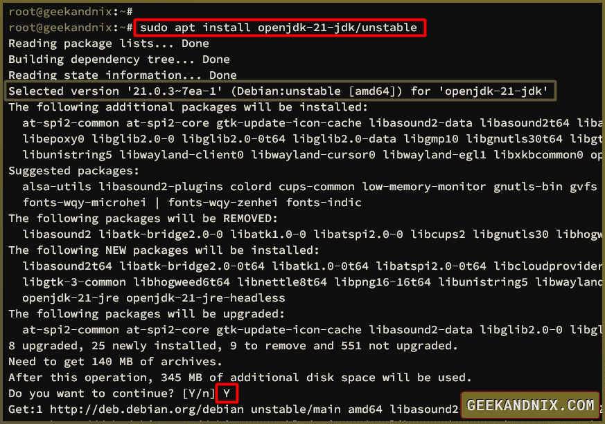 Installing Java OpenJDK 21 through Debian unstable repository