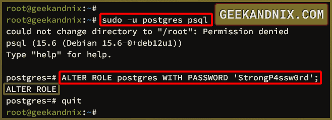 Changing password for postgres user