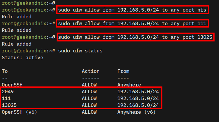Securing NFS server with UFW (Uncomplicated Firewall)
