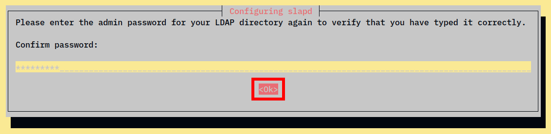 Confirm the new password of OpenLDAP admin user