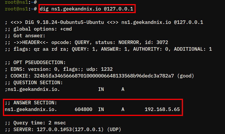 Checking name server ns1.geekandnix.io using dig