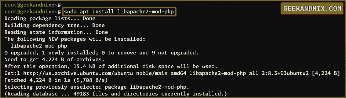 Installing libapache2-mod-php